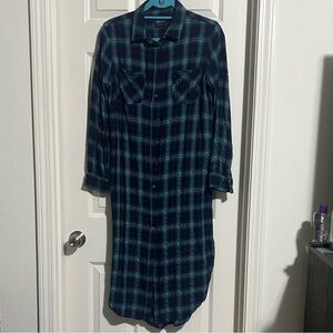 Jachs Navy and Teal Plaid Long Sleeve Dress